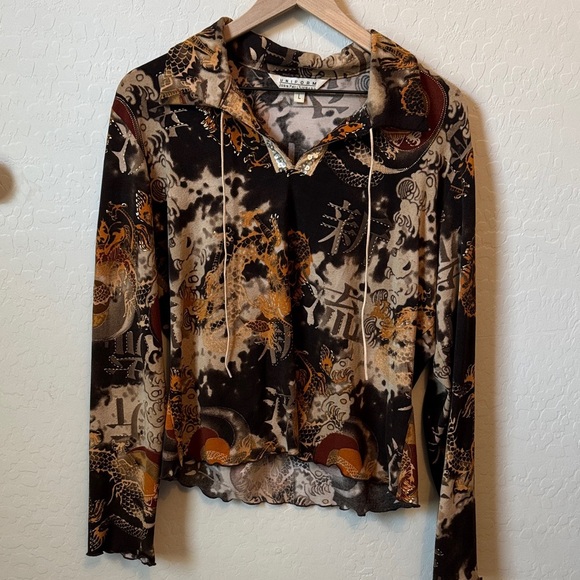 Vintage Asian inspired long sleeve dragon blouse size large - Picture 1 of 7